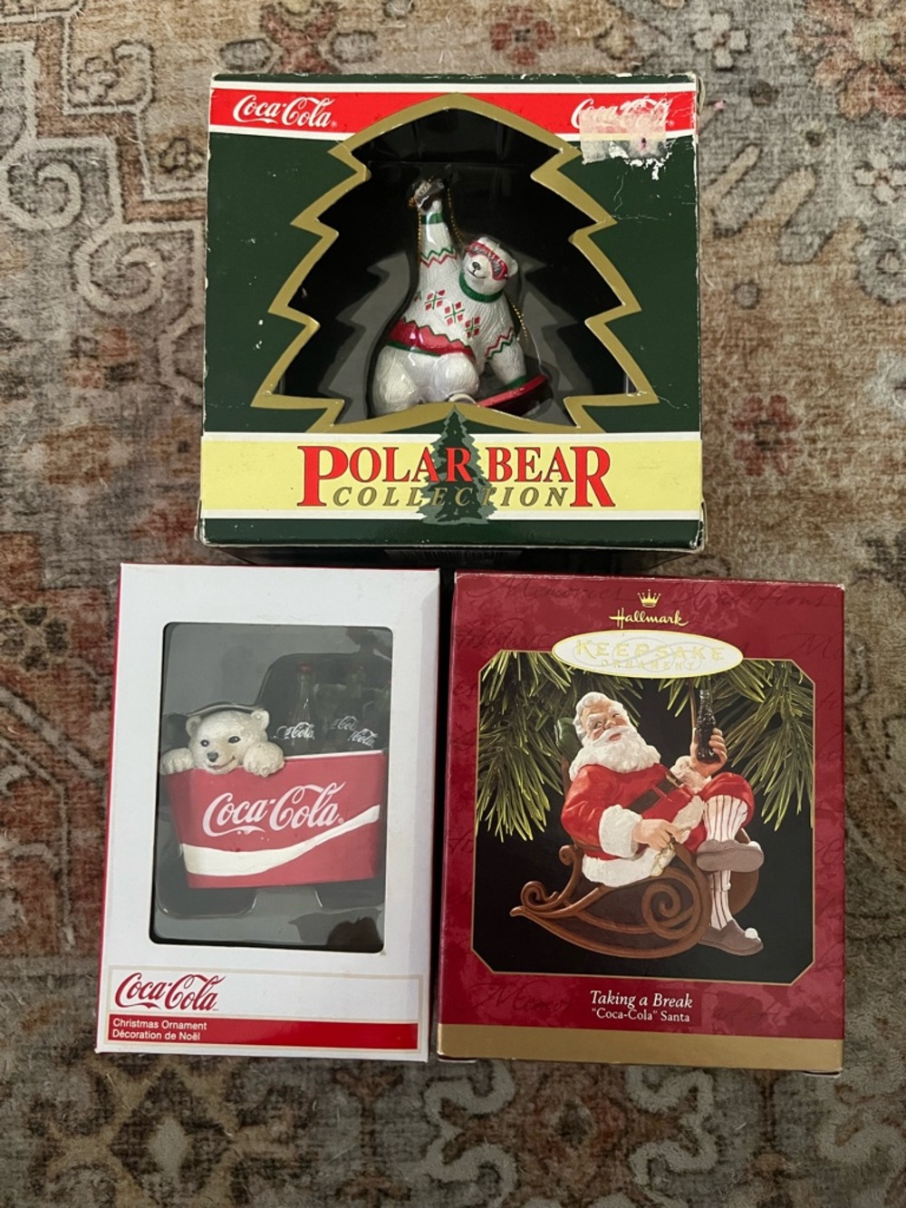 Coca Cola Red & White Polar Bear and Santa Ornament Set